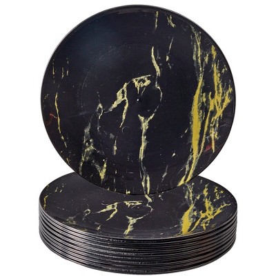 Marble Design Disposable Plates For Party (10 Pc) Heavy Duty Disposable Dinner Set - Black/Gold - Carrara Marble