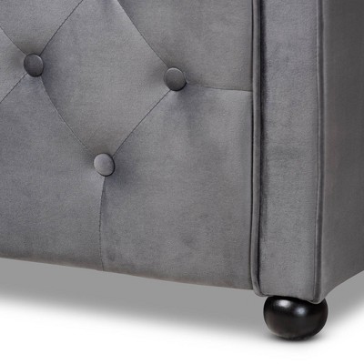 Gray Velvet Upholstered Button Tufted Full Daybed