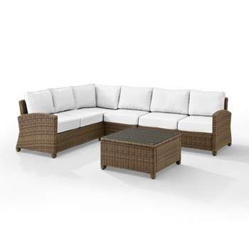Bradenton 5pc Outdoor Sectional Set with Loveseat, Center Chair, Corner Chair & Coffee Table - Weathered Brown/White - Crosley
