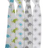 Bacati - Elephants Aqua/Lime/Gray Muslin Swaddling Blankets set of 4 - 3 of 4