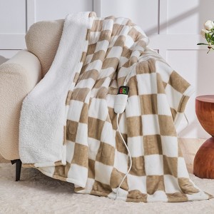 Heated Blanket Electric Throw, Heating Throw with 10 Heats Levels/8 Hours Auto Off, Brown Plaid Flannel Blanket Winter Warmer for Adults - 1 of 4
