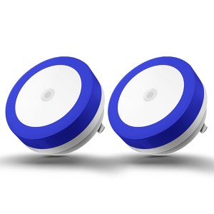 YANSUN 2-Pack 0.6W Plug-in Light-Controlled Night Light, Blue Light with Blue Shade, U.S. Two-Prong Plug - 1 of 4