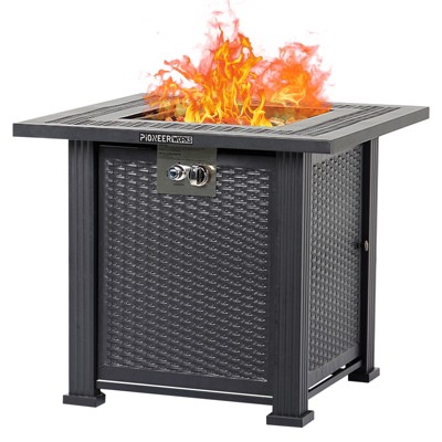 COZONY Propane Fire Pit Table with Rattan Panel and Glass Wind Guard
