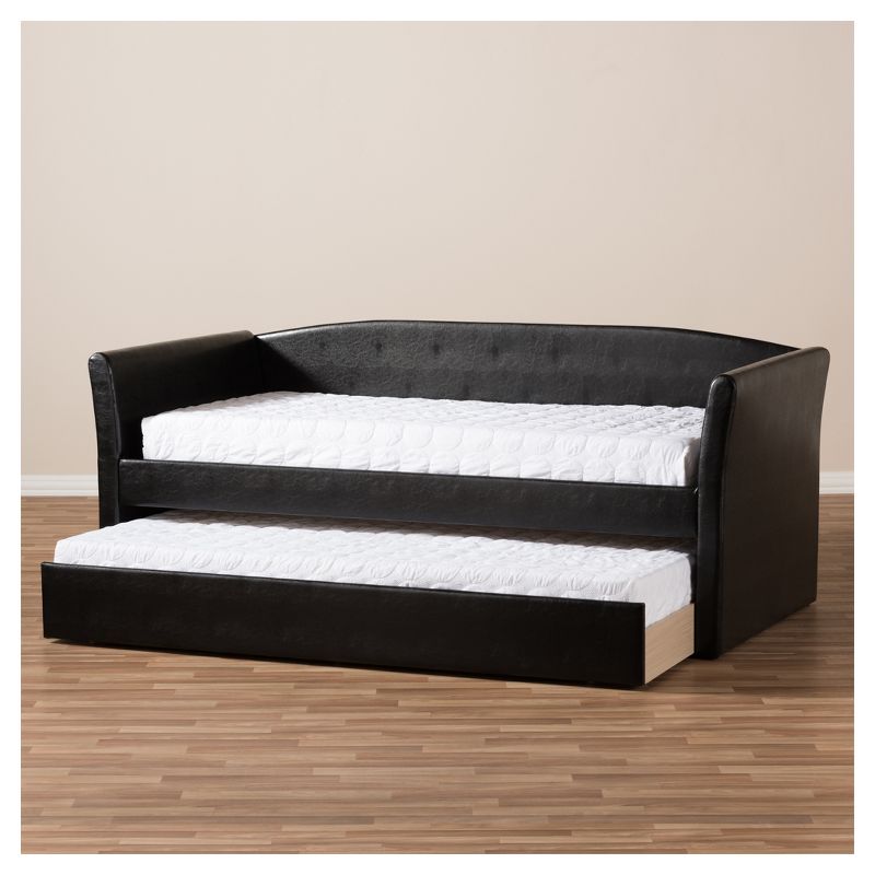 Twin Camino Modern and Contemporary Faux Leather Upholstered Daybed with Guest Trundle Bed - Baxton Studio, 5 of 7