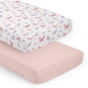 Sweet Jojo Designs Girl Fitted Crib Sheets Set Butterfly Blush Pink and Purple 2pc - 1 of 4