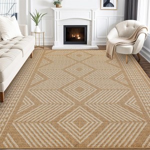 Machine Washable Geometric Area Rug 9x12 Large Modern Tribal Rug Non Slip Floor Carpet Low Pile Non Shedding Rug, Low Pile Thin Rug, Soft Printed Rug - 1 of 4