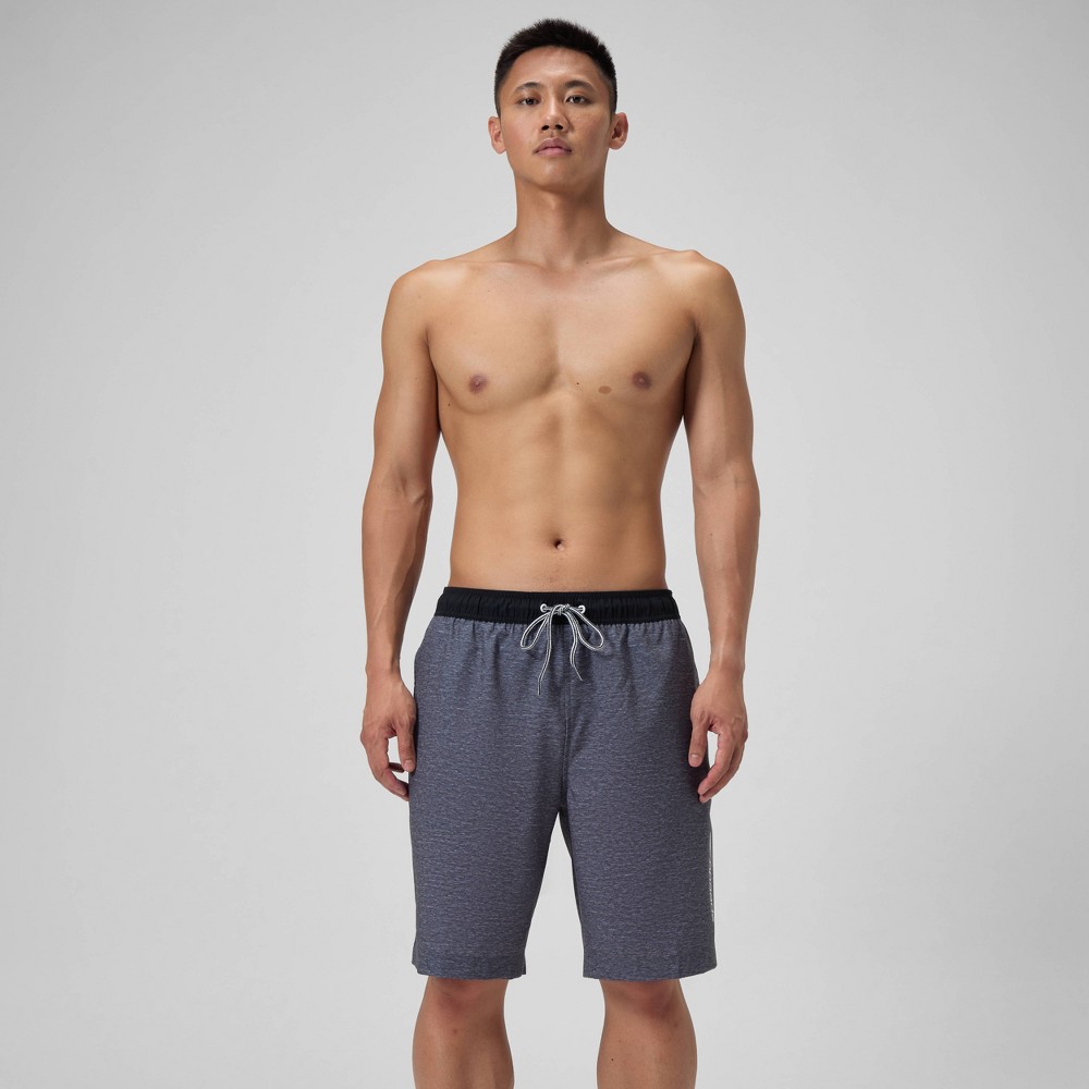 Photos - Swimwear Speedo Men's 9"  Marina Swim Shorts - Heathered Gray S: Classic Fit, Mesh Liner, Elastic Waistband, Zippered Pocket, UPF 50+ 