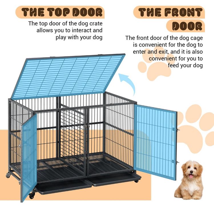 Dog Crate for Large Dogs, Chew-Resistant Dog Kennel with Double Door & Lockable Wheels, 2 of 8
