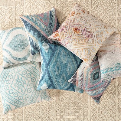 Teal and Cream Embroidered Square Throw Pillow 18x18