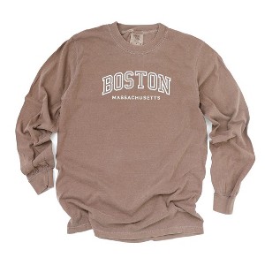 Simply Sage Market Women's Embroidered Boston Massachusetts Long Sleeve Garment Dyed Tee - 1 of 3