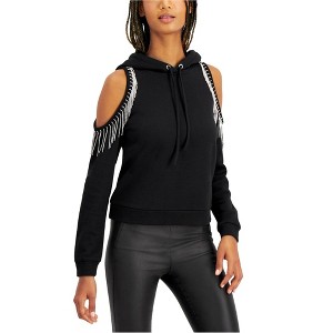 I.N.C International Concepts Womens Fringe Hoodie Sweatshirt, Black, X-Small - 1 of 1