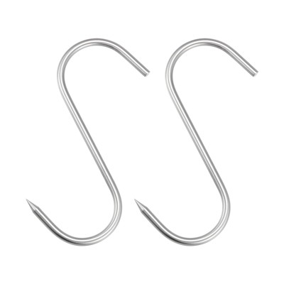 Unique Bargains Chicken Fish Beef Meat Hanging Drying Smoking Processing Stainless Steel S-Hook 2 Pcs