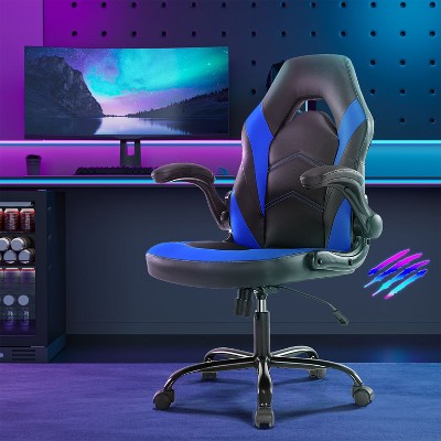 Gaming Chair, PU Leather Computer Chair with Footrest and Lumbar Support, Height Adjustable Game Chair with 360°-Swivel Seat and Headrest-The Pop Home