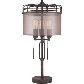 Franklin Iron Works Lock Arbor Industrial Table Lamp 28 3/4" Tall Bronze Metal Cage Vintage Edison Bulbs Sheer Drum Shade for Living Room Bedroom Home