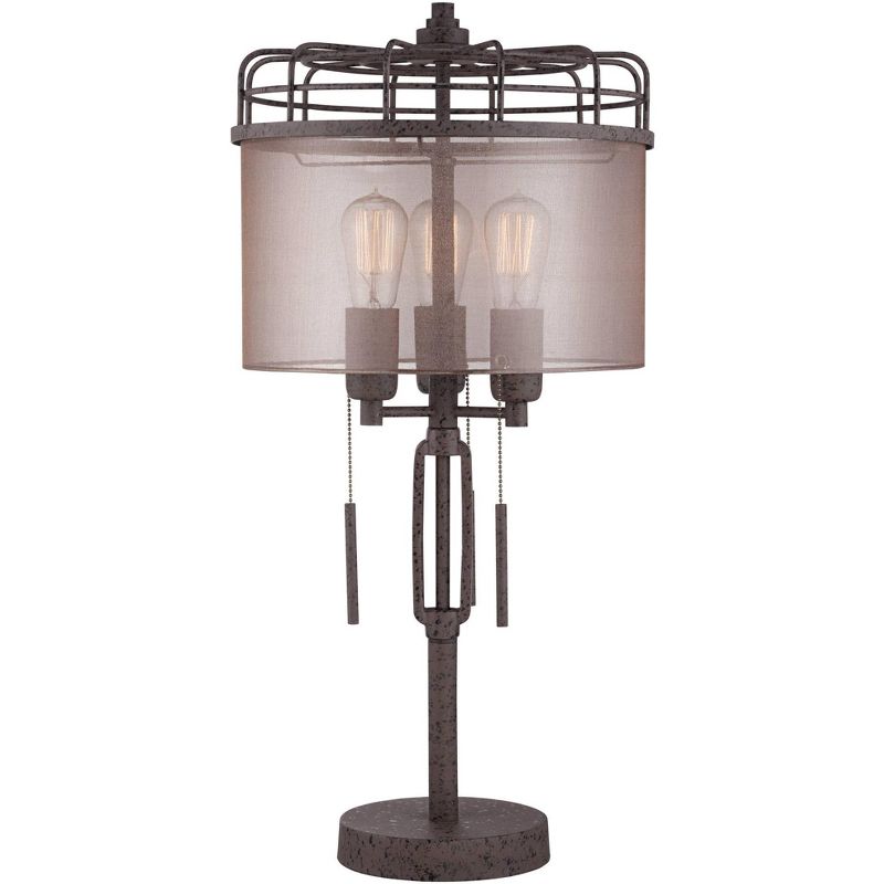 Franklin Iron Works Lock Arbor Industrial Table Lamp 28 3/4" Tall Bronze Metal Cage Vintage Edison Bulbs Sheer Drum Shade for Living Room Bedroom Home, 1 of 10