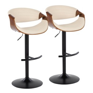 LumiSource Set of 2 Symphony Adjustable Swivel Barstools Black/Walnut Wood/Cream PU Leather - 1 of 4