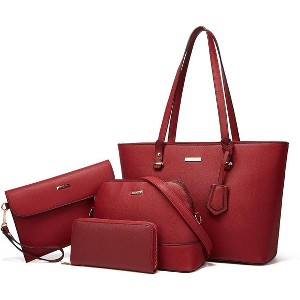 4Pcs Women Fashion Synthetic Leather Handbags Tote Bag Shoulder Bag Top Handle Satchel Purse Set - 1 of 4