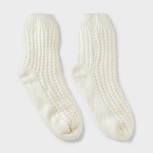 Women's Waffle Sweater Knit Reading Crew Socks with Faux Shearling Lining and Grippers Auden™One Size - 1 of 4