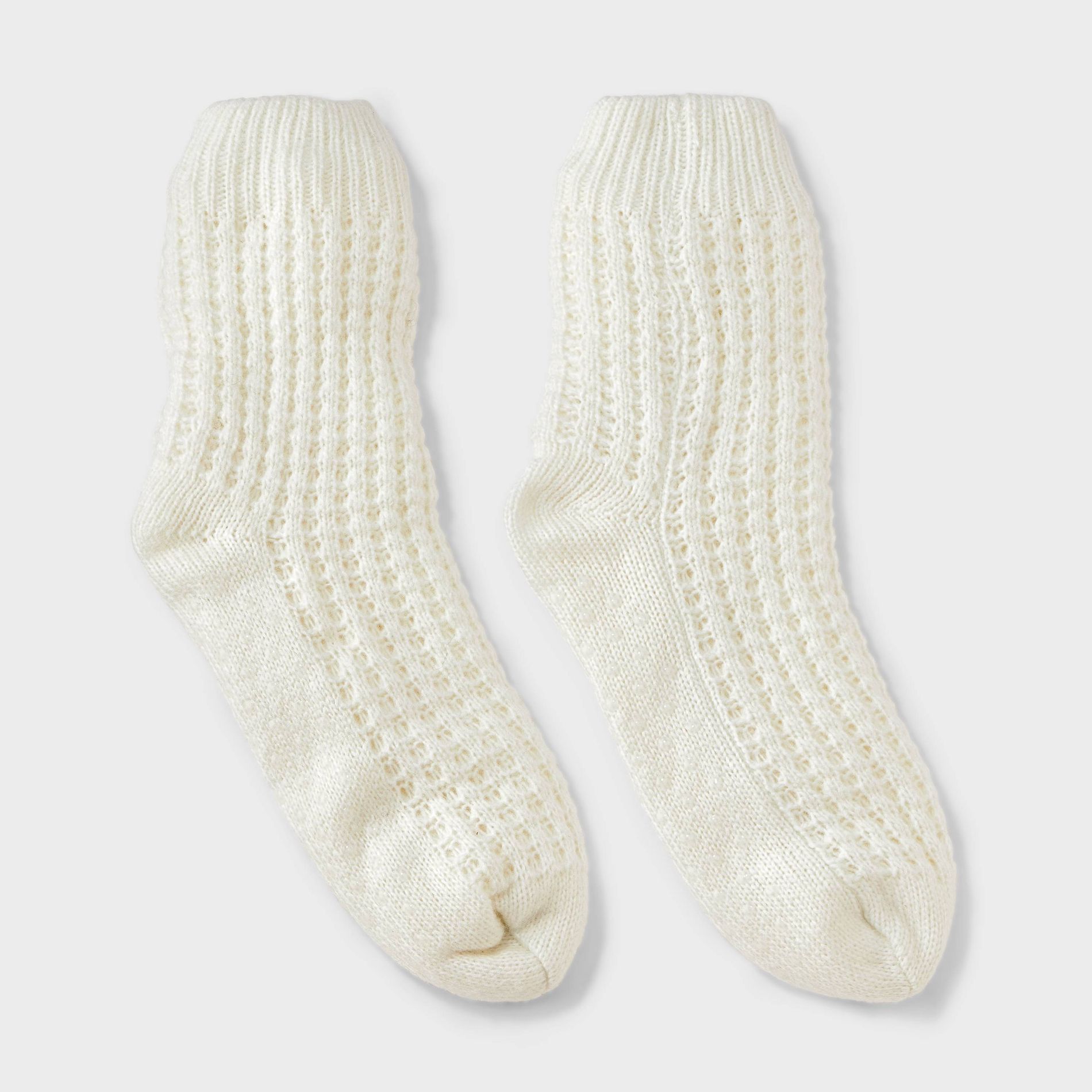 Women's Waffle Sweater Knit Reading Crew Socks with Faux Shearling Lining and Grippers Auden™ Ivory One Size