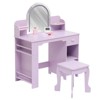 Kids Vanity with Lighted Mirror & Stool for Girls, Makeup Vanity Desk with Bookshelf, Wooden Pretend Play Dressing Table with 3 Color Modes - 2 of 4