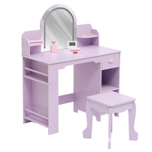 Kids Vanity with Lighted Mirror, Little Girls Vanity with Adjustable LED Light, Drawer & Open Shelves for 3-9 Yrs Girls - 1 of 4