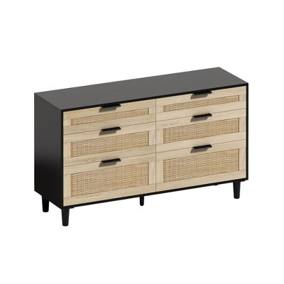 NicBex Rattan Dresser with 6 Drawers for Bedroom,Modern Style Rattan Drawers with Metal Pulls,Dressers for Kids Room,Living Room,Entry and Hallway