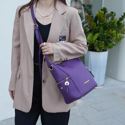 MKF Collection Large Hobo Crossbody Bag Multi Pocket with Wallet Vegan Leather, Lux – MKF Collection - Purple — фото 3