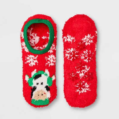 Women's Cow Cozy Holiday Liner Socks with Grippers - Wondershop™ Red 4-10