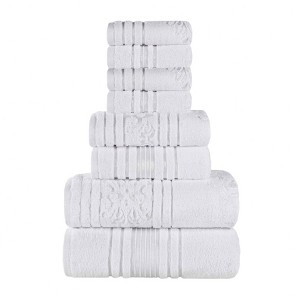 Zero Twist Cotton Solid and Floral Jacquard 8 Piece Bathroom Towel Set by Blue Nile Mills - 1 of 4