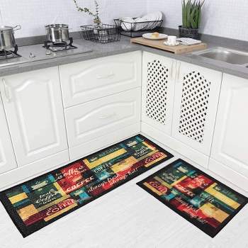 J&V TEXTILES 2-Piece Non Slip Kitchen Mat Rugs Comfort Standing Mats for Home Kitchen Entrance Door Mat (Coffee Kitchen)