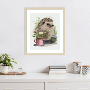 Amanti Art Hedgehog Watering Can by Fab Funky Wood Framed Wall Art Print - 1 of 4