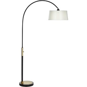 Possini Euro Design Modern 80" Tall Standing Floor Lamp Large Arc Metal Matte Black Finish Living Room Bedroom House Reading Organza Silk White Shade - 1 of 4