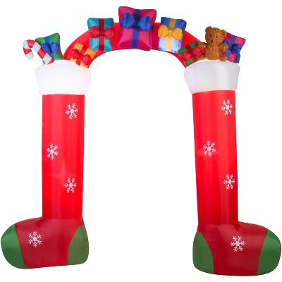 Gemmy Christmas Airblown Inflatable Archway Mixed Media Stocking, 9.5 ft Tall, red