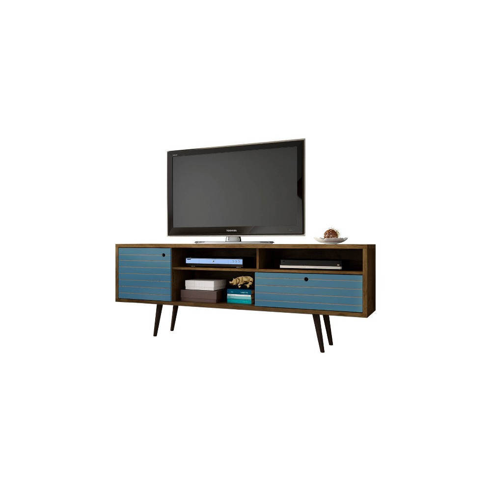 Photos - Mount/Stand Liberty 3 Shelf and 1 Drawer TV Stand for TVs up to 65" Rustic Brown/Aqua