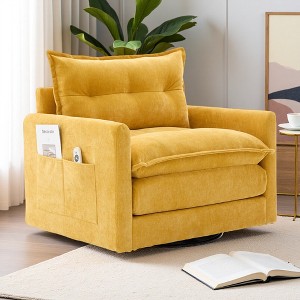 Swivel Barrel Chenille Armchair with Memory Foam and 360-degree Rotation - 1 of 4