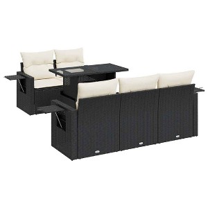 vidaXL Patio Sofa Set with Cushions Sofa Sections Outdoor 6 Piece Poly Rattan - Black and Cream - 1 of 4