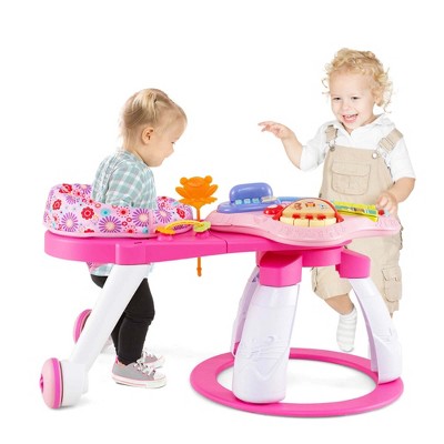 Costway 3 in 1 Baby Stationary Activity Center Walk-Around Kids Play Table Set Pink