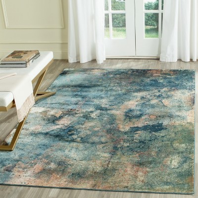 Light Blue Multi Abstract Wool Viscose Area Rug