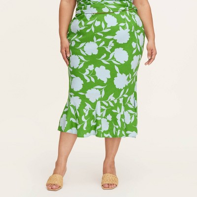 Women's Classic Rose Linen Fit and Flare Midi Skirt -  kate spade new york x Target Green/Blue