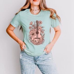 Simply Sage Market Pink Guitar Floral Short Sleeve Tee - 1 of 4