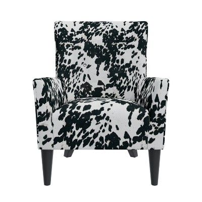 Velvet Black Cow Print Wingback Accent Chair with Flared Arms