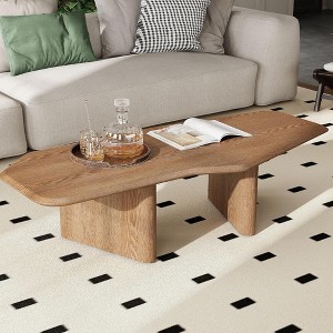 QingMoon 47.2" Abstract Shaped Coffee Table, Ash Wood Veneer End Table for Living Room, Bedroom, Balcony and Office - 1 of 4