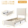 Twin Bed Frame with Drawer, Velvet Upholstered Platform Bed with Wave Headboard, Girls Bed, Wooden Slats Support - 2 of 4