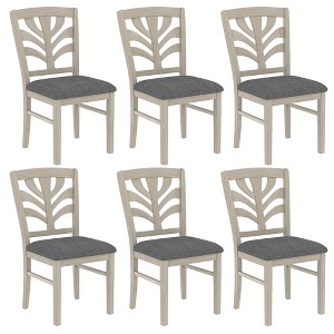 VECELO Rustic Wooden Dining Chairs, Rubber Wood Kitchen Chairs with Padded Seat & Elegant Hollowed Backrest, Gray - 1 of 4