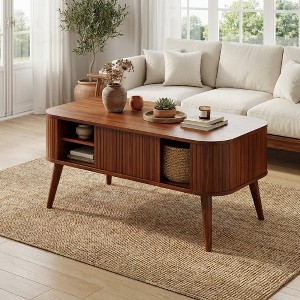 Qwatto Mid Century Modern Coffee Table with Storage Fluted Sliding ...