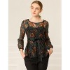 INSPIRE CHIC Women's Semi-Sheer Elegant Tie Waist Long Sleeve Floral Lace Peplum Blouses - 3 of 4