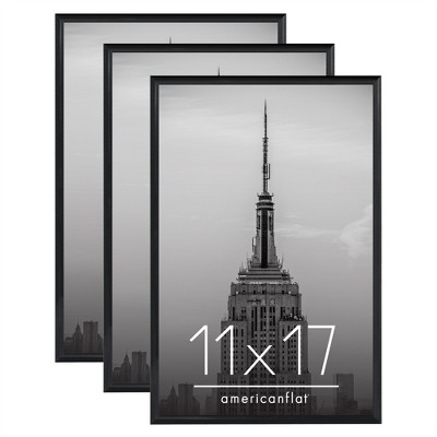 Americanflat 11x17 Picture Frame in Black - Set of 3 - 11x17 Frame with Slimline Molding, Plexiglass Cover
