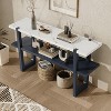 Wooakway Retro Console Table With 2-Tier Open Storage Shelf, Sofa Table, Narrow Entryway Table With Marble-Effect Top For Hallway, Living Room - 2 of 4