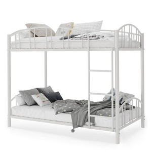 Twin Over Twin Metal Bunk Bed, Heavy Duty Steel Bunkbed Frame with Arched Guardrail and Ladder for Kids, Space Saving - 1 of 4