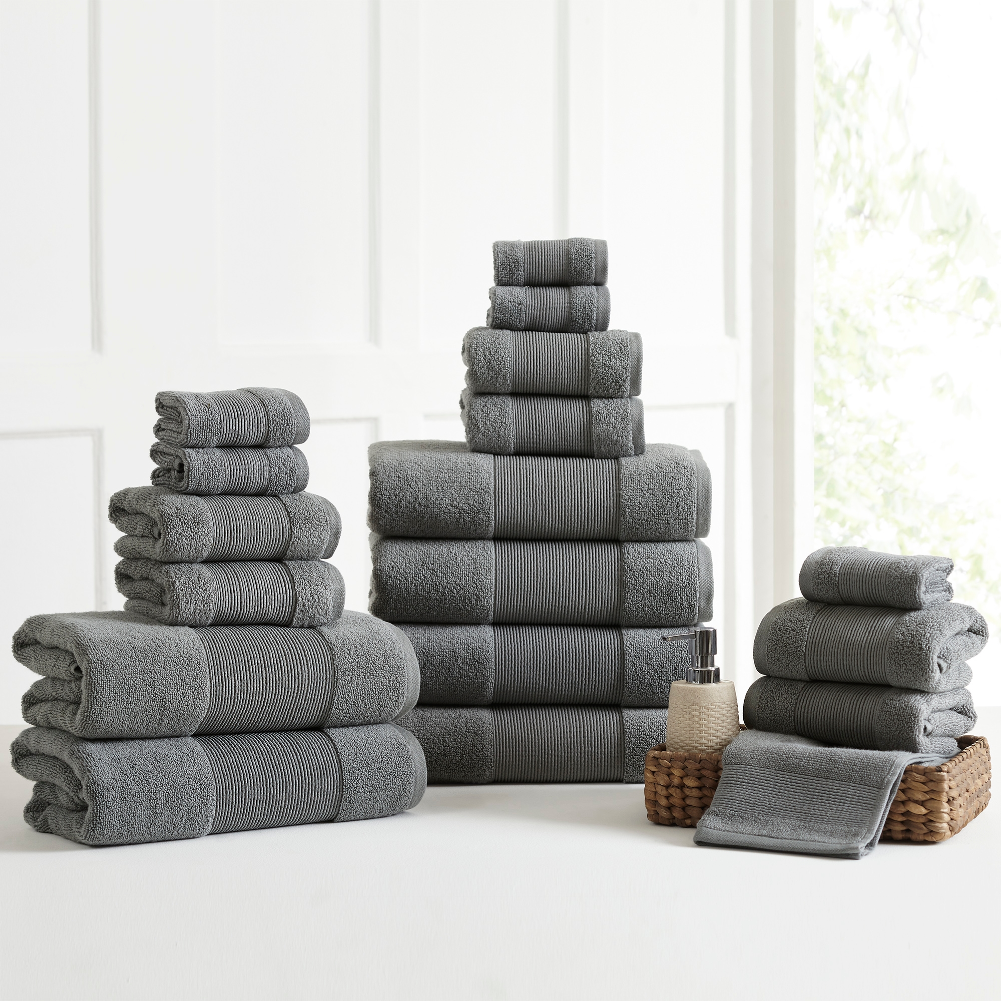 Modern Threads AirCloud 100% Cotton 18-Piece Towel Set, Charcoal Gray